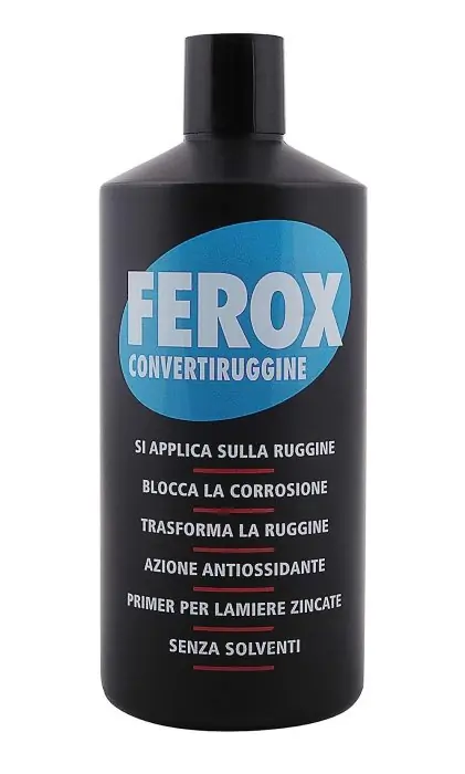 Ferox trattamento antiruggine 750 ml r r r Prodotto per il trattamento della ruggine e per la protezione di tutte le superfici ferrose arrugginite, nuove, verniciate e non. r Pratico beccuccio dosatore. Pronto all‘uso, facile e rapido da usare, resa elevata. r Bassissima tossicità, Ferox è a base di resine sintetiche disperse in acqua e non contiene solventi applicabile anche in ambienti chiusi o poco ventilati. r Reagisce chimicamente con la ruggine, trasformandola in un complesso stabile, di colore nero, che una volta sovraverniciato resiste all‘attacco degli agenti atmosferici ed è impermeabile all‘umidità. r Efficace anche su zone verniciate o su manufatti non arrugginiti, dove forma uno strato trasparente. r Sovraverniciabile con qualsiasi tipo di vernice, all‘acqua o al solvente. r r r
MODALITA‘ D‘USO r r r Eliminare eventuale ruggine a scaglie. r Non applicare il prodotto a temperature inferiori a 5°C, o in eccessiva umidità. r Versare la quantità necessaria di prodotto in un recipiente di plastica. r Non riversare l‘eventuale prodotto non utilizzato nel contenitore originale. r Sovraverniciare le superfici trattate entro 24 /36 ore dall‘applicazione. r r r
SPECIFICHE DI UTILIZZO r r r Resa teorica a pennello 15-20 mq. r Essiccazione a 20°C. Asciutto al tatto in 15‘ /30‘. Intervallo di tempo fra le 2 mani 15‘ /30‘. r Sovraverniciabile con lo smalto di finitura dopo 12 ore ed entro 24 /26 ore dall‘applicazione. r r
", "sku" "00484329", "brand" { "@type" "Thing", "name" "AREXONS" }, "offers" { "@type" "Offer", "priceCurrency" "EUR", "price" "23.50", "itemCondition" "http //schema.org/NewCondition", "availability" "http //schema.org/InStock", "url" "https //www.toolshopitalia.it/shop/vernici-e-accessori/ferox-trattamento-convertitore-antiruggine-barattolo-750-ml", "seller" { "@type" "Organization", "name" "ToolShop Italia - Ferramenta Online" } }
} Betrouwbaar