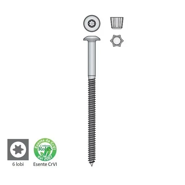 Hoge Kwaliteit Vite TECFI LD02 a legno testa tonda Torx mm 7x105 acciaio zincato