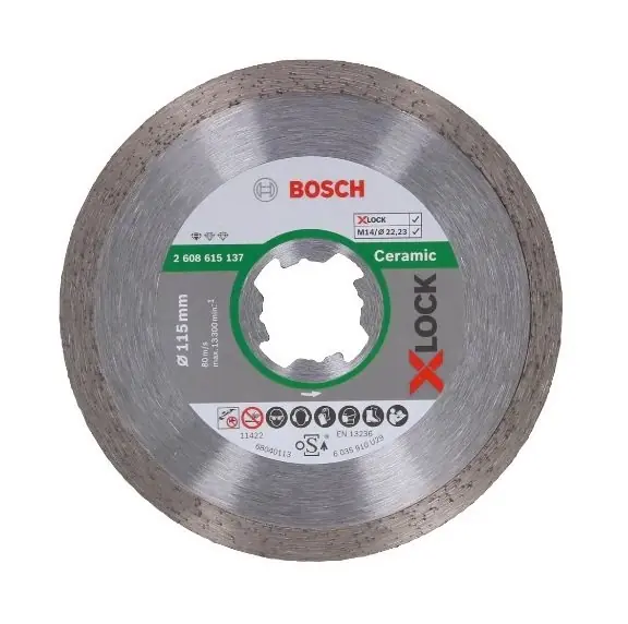 Must-Have Disco diamantato Bosch X-LOCK Standard Ceramic r r r Il disco diamantato X-LOCK Standard for Ceramic consente tagli affidabili nelle piastrelle r Il bordo di taglio continuo produce risultati precisi in tutti i tipi di piastrelle r Elevati standard qualitativi garantiti dal centro di competenza Bosch per il diamante in Svizzera r Con sistema di cambio rapido X-LOCK, il più veloce sul mercato. Adatto anche per smerigliatrici angolari con attacco standard. r r r
TAGLI AFFIDABILI NELLE PIASTRELLE r r r Il disco diamantato X-LOCK Standard for Ceramic consente tagli affidabili nelle piastrelle r Elevati standard qualitativi garantiti dal centro di competenza Bosch per il diamante in Svizzera r Sistema X-LOCK senza utensili per cambi disco veloci e pratici r Il cambio delle mole da taglio è veloce e pratico grazie al sistema X-LOCK autoserrante. r Le mole da taglio X-LOCK sono inoltre idonee per le smerigliatrici angolari standard. r r r
Caratteristiche r r r Diametro mm 115 r Diametro foro mm 22,23 r Spessore di taglio mm 1.6 r Altezza segmento mm 7 r X-LOCK + r r
", "sku" "09738195", "brand" { "@type" "Thing", "name" "BOSCH PROFESSIONAL" }, "offers" { "@type" "Offer", "priceCurrency" "EUR", "price" "10.35", "itemCondition" "http //schema.org/NewCondition", "availability" "http //schema.org/InStock", "url" "https //www.toolshopitalia.it/shop/dischi-taglio-e-abrasivi/disco-diamantato-bosch-x-lock-standard-ceramic-o-mm-115x1-6", "seller" { "@type" "Organization", "name" "ToolShop Italia - Ferramenta Online" } }
}