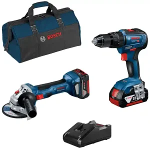 Kit Bosch avvitatore GSB 18V-55 + smerigliatrice GWS 18V-7 + 2 batterie 18V-4Ah Express Levering