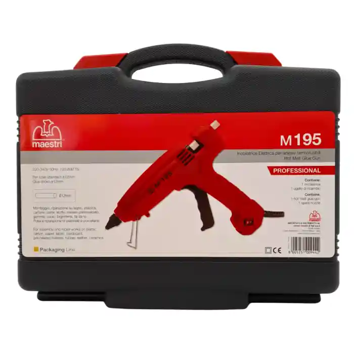 Uitverkoop Pistola professionale incollatrice termocollante Maestri M195 - 0195220 r r r Incollatrice elettrica per adesivi termofusibili di linea nuova, leggera e maneggevole. r Per uso professionale. r r r
Particolarmente adatta per montaggi e riparazioni su r r r legno r plastica r cartone r carta r stoffa r gomma e cuoio, r posa e riparazione di piastrelle e porcellane. r r r
Dati tecnici r r r Classe di isolamento 2. r Classe di protezione IP 20 r Massima di estrusione colla /ora ~ 1,1 Kg / h. r Capacità adesiva 0,5 a 0,8 a seconda della temperatura e della viscosità dell‘adesivo. r Misure 240x205x45 mm r 190° - Regolazione temperatura PTC. r Confezione con valigetta in plastica r r
", "sku" "09374300", "brand" { "@type" "Thing", "name" "MAESTRI ROMEO" }, "aggregateRating" { "@type" "AggregateRating", "ratingValue" "5.00", "reviewCount" "1" }, "offers" { "@type" "Offer", "priceCurrency" "EUR", "price" "97.40", "itemCondition" "http //schema.org/NewCondition", "availability" "http //schema.org/OutOfStock", "url" "https //www.toolshopitalia.it/shop/pistole-termiche-e-incollatrici/pistola-professionale-incollatrice-termocollante-maestri-m195", "seller" { "@type" "Organization", "name" "ToolShop Italia - Ferramenta Online" } }
}