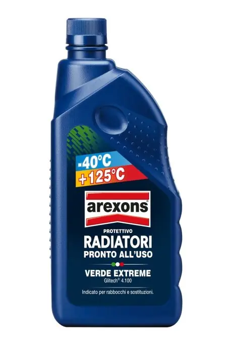 Veilige Betaling Liquido protettivo refrigerante verde per radiatori fino -40° Arexons lt 1 r r r Protettivo radiatori pronto all‘uso, ad azione anticongelante, antiebollizione, anticorrosiva, antischiuma, anticalcare e anticavitazione. r Indicato per rabbocchi, in aggiunta a qualsiasi liquido preesistente. r Protezione da -40°C a +125°C in condizioni di esercizio. Supera ampiamente le norme internazionali. r r r
DESCRIZIONE DEL PRODOTTO r r r Liquido pronto all‘uso per radiatori anche in lega di alluminio, ad azione protettiva, antigelo e antiebollizione. r Adatto anche per rabbocchi. r Il prodotto è miscelabile con altri liquidi di raffreddamento. r Supera le metodiche ASTM che qualificano le caratteristiche protettive. r r r
CAMPI DI IMPIEGO r r r Il prodotto è pronto all‘uso, non deve essere diluito. r Svuotare il circuito di raffreddamento dal vecchio liquido e riempire, dopo una preventiva pulizia, con il nuovo prodotto. r E‘ possibile utilizzare il prodotto anche per eventuali rabbocchi, è compatibile con tutti i liquidi protettivi in commercio r r r
CARATTERISTICHE TECNICHE r r r aspetto Liquido limpido r colore VERDE r odore tipico r peso specifico 1,081 kg /lt r pH t.q. 8,7 r punto di congelamento (t.q.) -40°C. r punto di ebollizione (1,8 bar) +125°C r I dati soprariportati non costituiscono specifica e sono soggetti alle normali tolleranze di produzione r r r
CONFEZIONE r
Flacone in HDPE r
Cod. 8070 1000 ml r
", "sku" "09685819", "brand" { "@type" "Thing", "name" "AREXONS" }, "offers" { "@type" "Offer", "priceCurrency" "EUR", "price" "4.55", "itemCondition" "http //schema.org/NewCondition", "availability" "http //schema.org/InStock", "url" "https //www.toolshopitalia.it/shop/automotive/liquido-refrigerante-verde-per-radiatori-autoveicoli-arexons-1-litro", "seller" { "@type" "Organization", "name" "ToolShop Italia - Ferramenta Online" } }
}