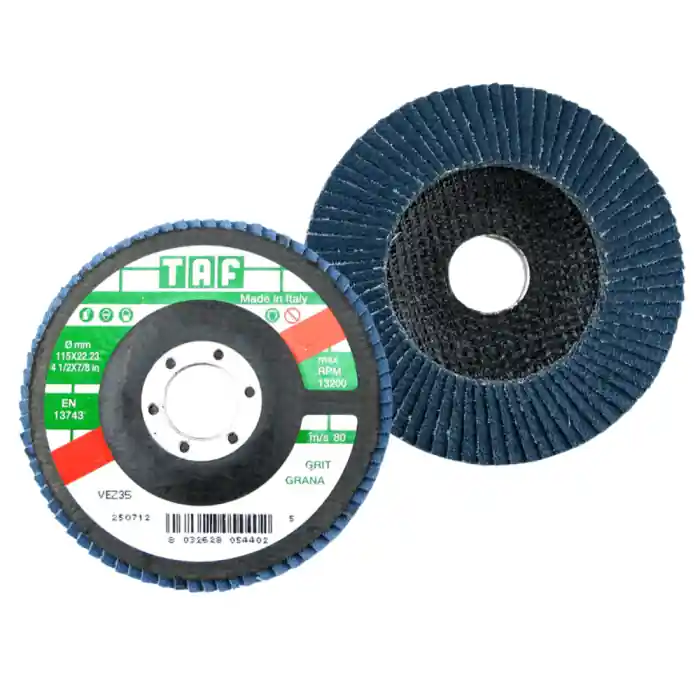 Disco lamellare piatto TAF VEZ35 ø mm 115 grana 80, serie Universale r r r Supporto Fibra di vetro. Asportazione rapida, non danneggia il pezzo lavorato r Tipo di Tela Cotone. Taglio rapido. Buon rendimento anche con basse pressioni di lavoro r Disposizione Lamelle Costruzione a lamella singola. Buona finitura e ridotte vibrazioni r Utilizzo Acciaio e inox r Diametro mm 115 r Foro mm 22 r Grana 80 r RPM max 13200 r Forma piatto r r
", "sku" "09637504", "brand" { "@type" "Thing", "name" "TAF" }, "offers" { "@type" "Offer", "priceCurrency" "EUR", "price" "2.55", "itemCondition" "http //schema.org/NewCondition", "availability" "http //schema.org/InStock", "url" "https //www.toolshopitalia.it/shop/dischi-taglio-e-supporti-abrasivi/disco-lamellare-piatto-allo-zirconio-taf-vez35-o-mm-115-grana-80", "seller" { "@type" "Organization", "name" "ToolShop Italia - Ferramenta Online" } }
} Dagaanbieding