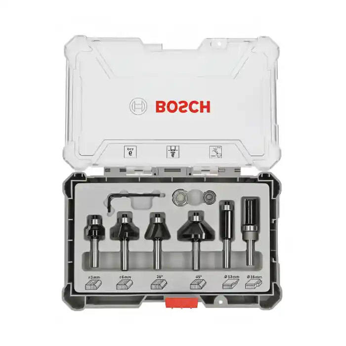 Beperkt Aanbod 6 frese per legno Bosch Trim&Edging codolo ø mm 6 cod. (2 607 017 468) r r r Il set frese consente tagli fini per una varietà di applicazioni nella falegnameria r I taglienti in metallo duro garantiscono una lunga durata r La lavorazione di una varietà di profili in molti materiali diversi è possibile grazie alle diverse geometrie di taglio. r Fabbricati secondo le norme di sicurezza di DIN EN-847 r r r
Dettagli prodotto r r r Il set frese consente tagli fini per una varietà di applicazioni, che lo rendono la scelta ideale per carpentieri, falegnami, installatori di interni e operai edili. I taglienti in metallo duro delle frese garantiscono lunga durata, mentre la fresatura di una varietà di profili in molti materiali diversi è possibile grazie alle diverse geometrie di taglio. Inoltre, sono fabbricati secondo le norme di sicurezza di DIN EN-847. Le frese sono destinate all‘uso nel legno tenero, nel legno duro e nel legno composito. r Il set frese presenta un intaglio con speciale design Easy-Pick, che consente alle frese di essere estratte dal codolo con velocità e sicurezza. Comprende una custodia esclusiva e molto solida che trattiene saldamente le frese, per una perfetta protezione del contenuto e uno stoccaggio e un trasporto in sicurezza. Presenta un coperchio trasparente per la visibilità del contenuto. r Il set frese Trim&Edging, 6 pz., comprende frese di lavorazione bordi per rifilatura e arrotondamento e presenta inoltre ricambi aggiuntivi quali una chiave esagonale e due cuscinetti a sfere. r r r
CONTENUTO r r r Tipo di frese Frese a raggio convesso / Frese a raggio convesso / Fresa per smussare / Fresa per smussare / Fresa per rifilare / Fresa per livellamento r Lunghezza complessiva mm 51 / 55 / 54 / 56 / 65 / 65 r Lunghezza utile mm 10 / 13 / 13 / 16 / 25 / 25 r Lunghezza codolo mm 41 / 42 / 41 / 40 / 40 / 40 r Diametro (D) mm 19 / 25.4 / 25 / 35 / 12.7 / 16 r Angolo, gradi 25 / 45 r r
", "sku" "09732681", "brand" { "@type" "Thing", "name" "BOSCH PROFESSIONAL" }, "offers" { "@type" "Offer", "priceCurrency" "EUR", "price" "49.90", "itemCondition" "http //schema.org/NewCondition", "availability" "http //schema.org/InStock", "url" "https //www.toolshopitalia.it/shop/frese/set-6-frese-per-legno-bosch-trim-edging-codolo-o-6-mm", "seller" { "@type" "Organization", "name" "ToolShop Italia - Ferramenta Online" } }
}