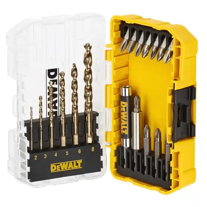 Koop Vandaag Dewalt DT70711-QZ set punte trapano per forare metallo e inserti avvitare 19 pezzi r r
CONTENUTO r r r 1 adattatore magnetico r 1 adattatore magnetico con guida r 8 inserti da 25mm PH2 PZ2,3 r 3 inserti da 50mm PH2 PZ2 r 6 punte Extreme metallo ø 2, 3, 4, 5, 6, 8 mm r r r
CARATTERISTICHE r r r Compatibile con TSTAK per tenere tutti i set di accessori in un unico posto. r Facile rimozione e conservazione delle punte per comodità dell‘utente. r Le punte si bloccano in posizione per evitare che cadano quando non vengono utilizzate. r Punta ottimizzata Geometria per un adattamento completo nell‘elemento di fissaggio e una camma ridotta. r La testa completamente adattata elimina le oscillazioni e l‘arrotondamento della testa della vite. r Include una guida di azionamento con un manicotto estensibile per una migliore stabilità e controllo dell‘elemento di fissaggio. r Le punte per metallo sono realizzate in acciaio ad alta velocità per una maggiore resistenza all‘usura e una maggiore durata. r Forte nucleo centrale il nastro affusolato riduce notevolmente la rottura. r Punta No-Walk avvio facile anche su superfici curve. r Gambo antiscivolo 3 lati piatti elimina scivolare nel mandrino (diametro 5 mm e oltre). r Alette di taglio incassate fori più puliti, più precisi e senza sbavature. r Rivestimento dorato in ossido ferroso previene il surriscaldamento per una maggiore durata della punta. r r
", "sku" "09804531", "brand" { "@type" "Thing", "name" "DEWALT" }, "offers" { "@type" "Offer", "priceCurrency" "EUR", "price" "44.20", "itemCondition" "http //schema.org/NewCondition", "availability" "http //schema.org/InStock", "url" "https //www.toolshopitalia.it/shop/punte-hss/dewalt-dt70711-qz-set-punte-trapano-forare-metallo-e-inserti-avvitare-19-pezzi", "seller" { "@type" "Organization", "name" "ToolShop Italia - Ferramenta Online" } }
}