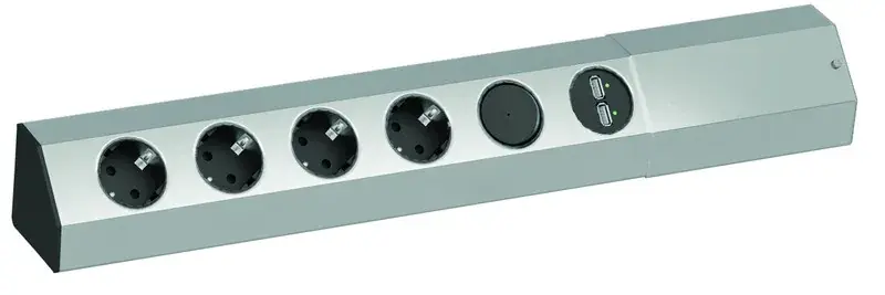 Actieprijs Presa futura, finitura acciaio inossidabile, 4 prese + 2 usb + interruttore