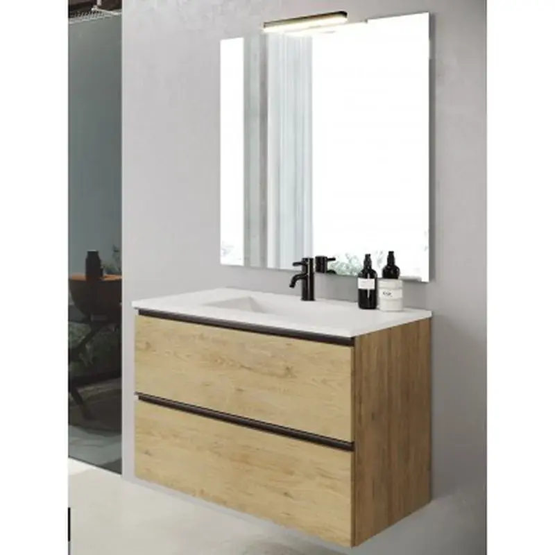 Mobili Granada e lavello 80 nero cannella maniglia 2 cassetti sospesi Flitsaanbieding