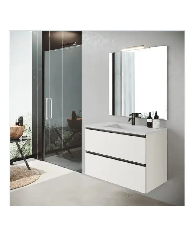 Mobile e lavello Granada 80 bianco ada maniglia nera 2 cassetti sospesi Seizoensaanbieding