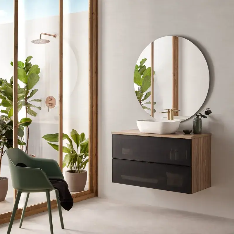 Voordeelprijs Mobile Koba 2 cassetti con lavabo da appoggio Griglia noce nero Sanchis