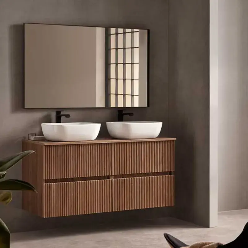 Mobile Etna 2 cassetti con piano e lavabo da appoggio Noce Sanchis Hete Deal