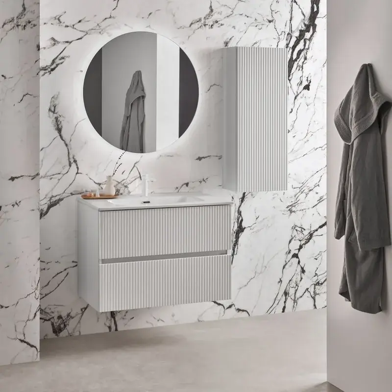 Lage Prijs Mobile Etna 2 cassetti con piano d‘appoggio e lavabo in ceramica Sanchis Silk White