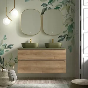 Beperkte Voorraad Set Mobili Carmen 2 cassetti colore 30 con piano K verde e lavabo da appoggio ovale K verde Avila due