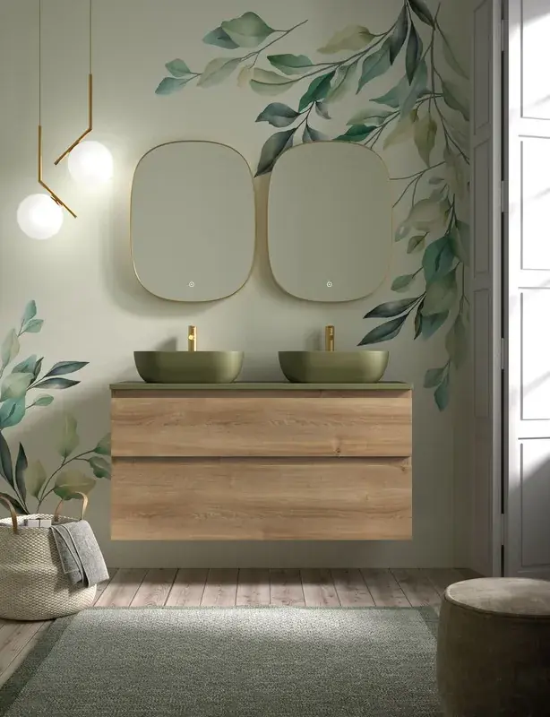 Beperkte Voorraad Set Mobili Carmen 2 cassetti colore 30 con piano K verde e lavabo da appoggio ovale K verde Avila due