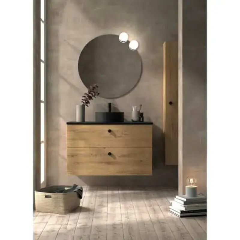 Must-Have Set di mobili Carmen 2 cassetti con piano K nero e lavabo circolare K nero colore 18 Avila due