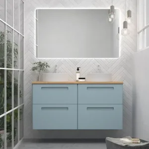 Set Paris colore 53 con top in laminato 25 e lavabo circolare Porcellana bianco opaco Avila two Rechtstreeks Van De Fabrikant