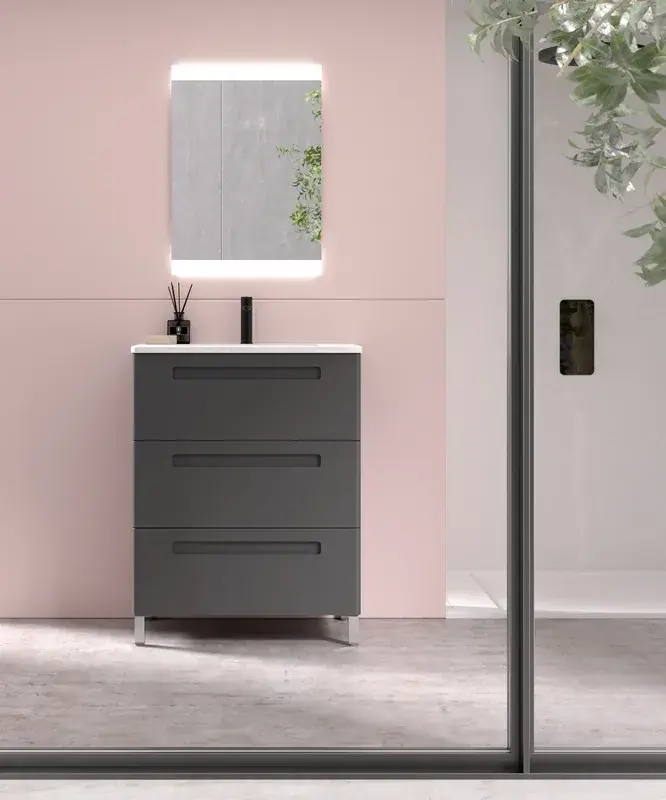 Hoge Kwaliteit Set Paris 3 cassetti colore 51 con gambe e lavabo in ceramica più due Avila