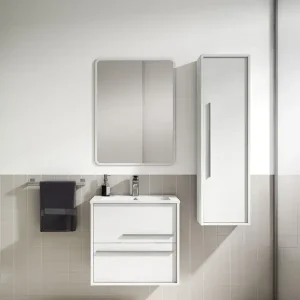 Mobile bianco opaco Aqua con 2 cassetti e lavello piatto in granito Visobath Express Levering
