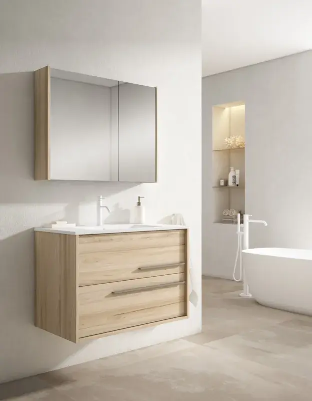 Gereduceerde Prijs Mobile Aqua Aliso con 2 cassetti e lavabo piatto in ceramica Visobath