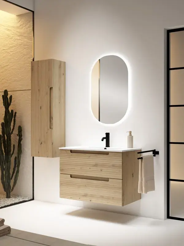 Dagaanbieding Mobile Kyoto Costa in rovere con 2 cassetti e lavabo piatto in ceramica Visobath