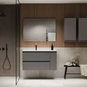 Mobile box con 2 cassetti e 1 anta frassino con lavabo piatto in ceramica Visobath Premium