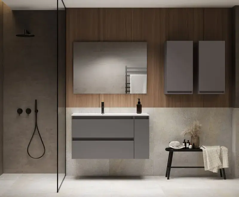 Mobile box con 2 cassetti e 1 anta frassino con lavabo piatto in ceramica Visobath Premium