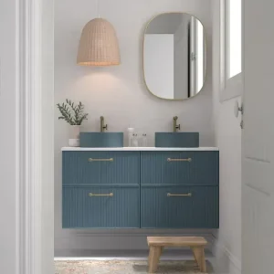 Mobili Bianco colore 52 Frontali Striati Asa Linea Dorada con coperchio bianco lavabo da appoggio K-blu opaco Avila due Seizoensaanbieding