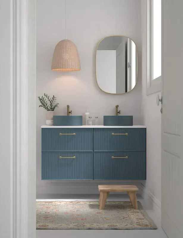 Mobili Bianco colore 52 Frontali Striati Asa Linea Dorada con coperchio bianco lavabo da appoggio K-blu opaco Avila due Seizoensaanbieding
