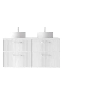 Frontali a strisce colore mobili bianchi 3 Maniglia White Line con k-top bianco e lavabo da appoggio Avila Two bianco lucido Snelle Levering
