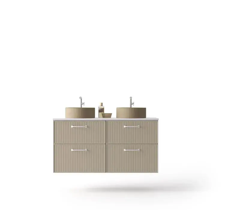 Mobili Bianco colore 54 Frontali Rigati linea Asa con k-top bianco e lavabo da appoggio colore 54 opaco Avila two Tijdelijk Beschikbaar