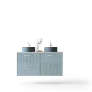 Seizoensaanbieding Mobili Bianco colore 53 Frontali Striati Maniglia Golden line con top k-white e lavabo da appoggio colore 52 opaco Avila two