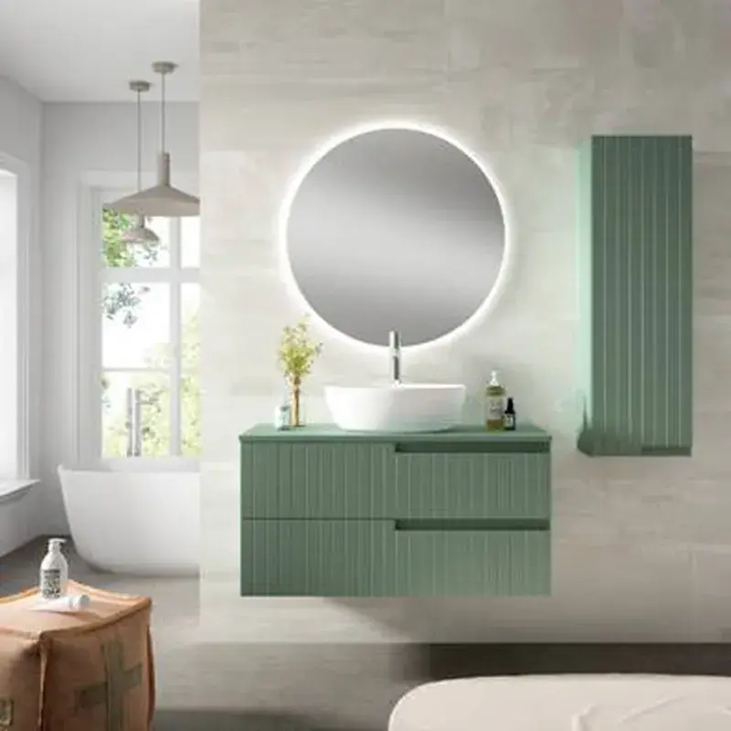 Exclusieve Aanbieding Mobile Cecilia 2 cassetti con coperchio e lavabo da appoggio in verde opaco Eduardo Paredes