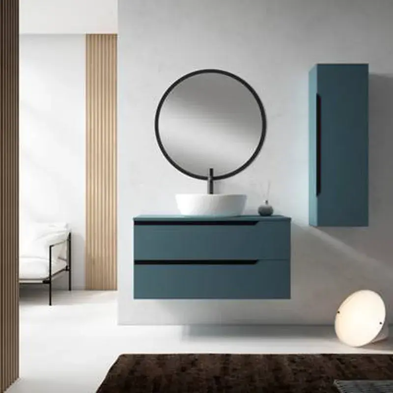 Mobili Kira 2 cassetti con coperchio e lavabo da appoggio in blu opaco Eduardo Paredes Merkproduct