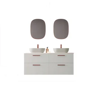 Mobiletto Carmen a 2 cassetti colore 22 con lavello ovale da appoggio K-Grey e maniglia Rigato Red Avilados Koop Vandaag