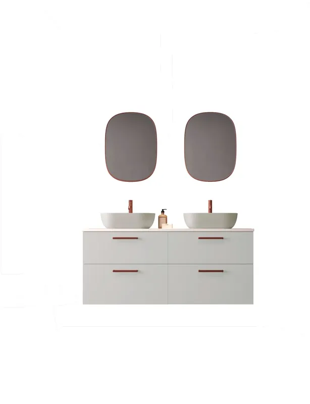Mobiletto Carmen a 2 cassetti colore 22 con lavello ovale da appoggio K-Grey e maniglia Rigato Red Avilados Koop Vandaag