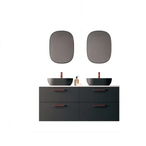 Mobiletto Carmen a 2 cassetti, colore 51, con lavello ovale da appoggio K-Black e maniglia Avilados Rigato Nero Premium