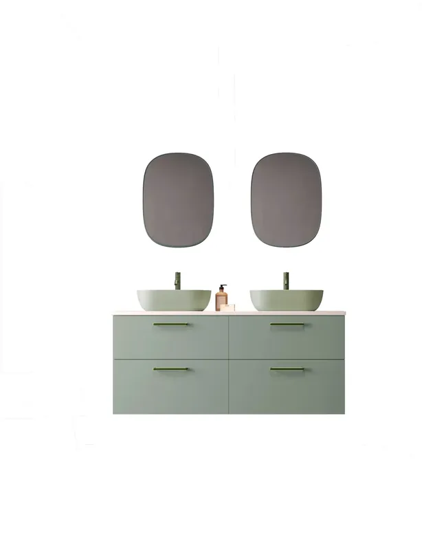 Tijdelijk Beschikbaar Mobiletto Carmen a 2 cassetti colore 55 con lavello ovale da appoggio K-Oliva e maniglia Rigato colore Verde Avilados