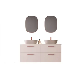 Gereduceerde Prijs Mobiletto Carmen a 2 cassetti colore 252 con lavello ovale da appoggio in K-Skin e maniglia Rigato in Avilados Red