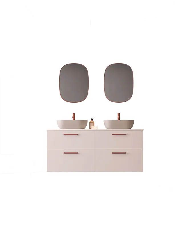 Gereduceerde Prijs Mobiletto Carmen a 2 cassetti colore 252 con lavello ovale da appoggio in K-Skin e maniglia Rigato in Avilados Red