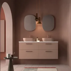 Beste Prijs Mobiletto Carmen a 2 cassetti nel colore 251 con lavello ovale bicolore da appoggio e maniglia Rigato Red Avilados.
