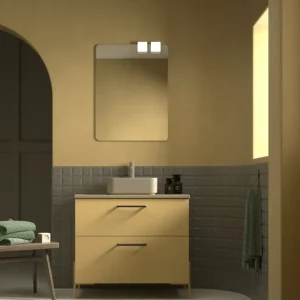 Mobiletto Carmen a 2 cassetti nel colore 253 con lavello quadrato da appoggio con gambe marroni e maniglia Rigato in Avila Brown. Goedkoop