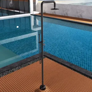 ▷ Ducha de piscina Florida negro mate S.316 con teleducha y rociador 25 cm (2 vías) Op = Op