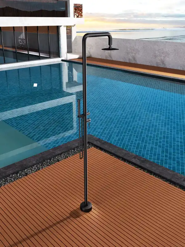 ▷ Ducha de piscina Florida negro mate S.316 con teleducha y rociador 25 cm (2 vías) Op = Op