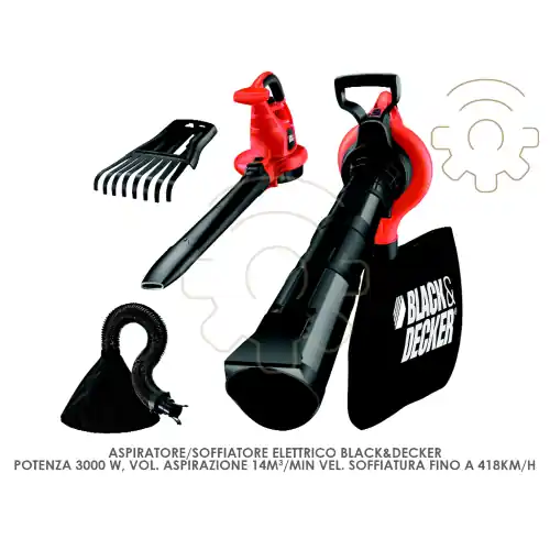 Aspiratore soffiatore B&D mod GW3050 3000W volume aspirazione 14m/min velocità soffiatura 230/418 km/h sacco 50 l con kit raccolta foglie Exclusieve Aanbieding