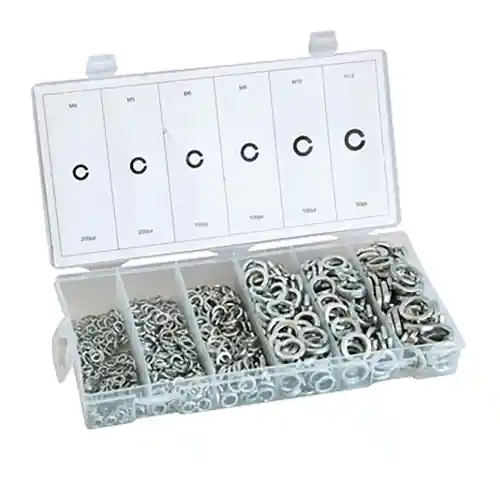 Assortimento rondelle Grower 800 pz in acciaio zincato 6 formati diversi M4 M5 M6 M8 M10 M12 contenute in cassetta plastica Beperkt Aanbod