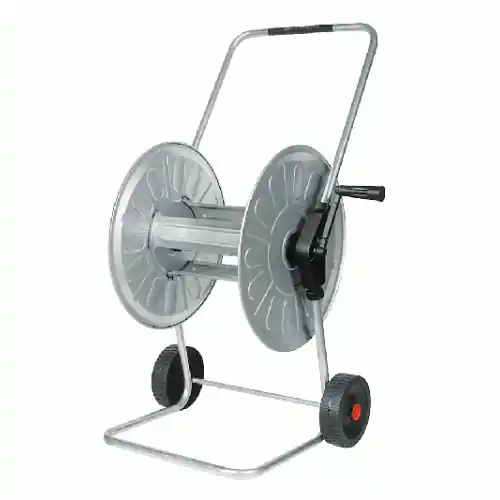 Avvolgitubo a carrello con rullo e telaio in acciaio zincato per 80 mt di tubo da 1/2" con ruote Flitsaanbieding