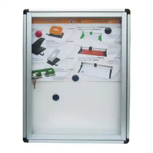 Veilige Betaling Bacheca in alluminio con fondo magnetico 45x60x4,5 cm anta in crilex trasparente con serratura a cilindro