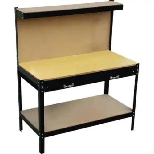 Banco da lavoro in acciaio verniciato con pannello portautensili mensola e cassetto estraibile cm120x60x155 Uitverkoop