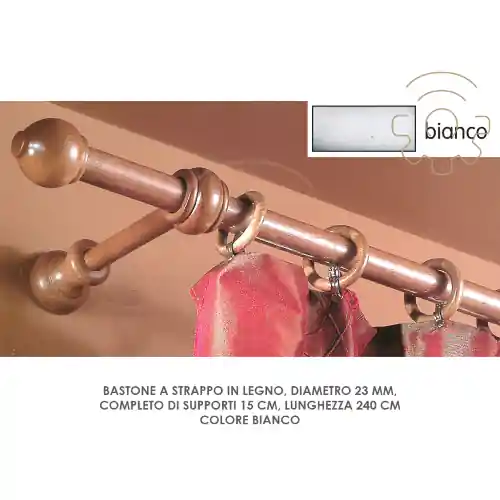 Exclusieve Aanbieding Bastone tenda a strappo legno bianco ø 23 mm lunghezza 240 cm con supporti 15 cm