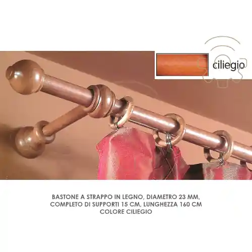 Finale Uitverkoop Bastone tenda a strappo legno ciliegio ø 23 mm lunghezza 160 cm con supporti 15 cm