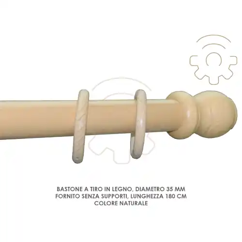 Tijdelijk Beschikbaar Bastone tenda a tiro legno naturale ø 35 mm lunghezza 180 cm senza supporti